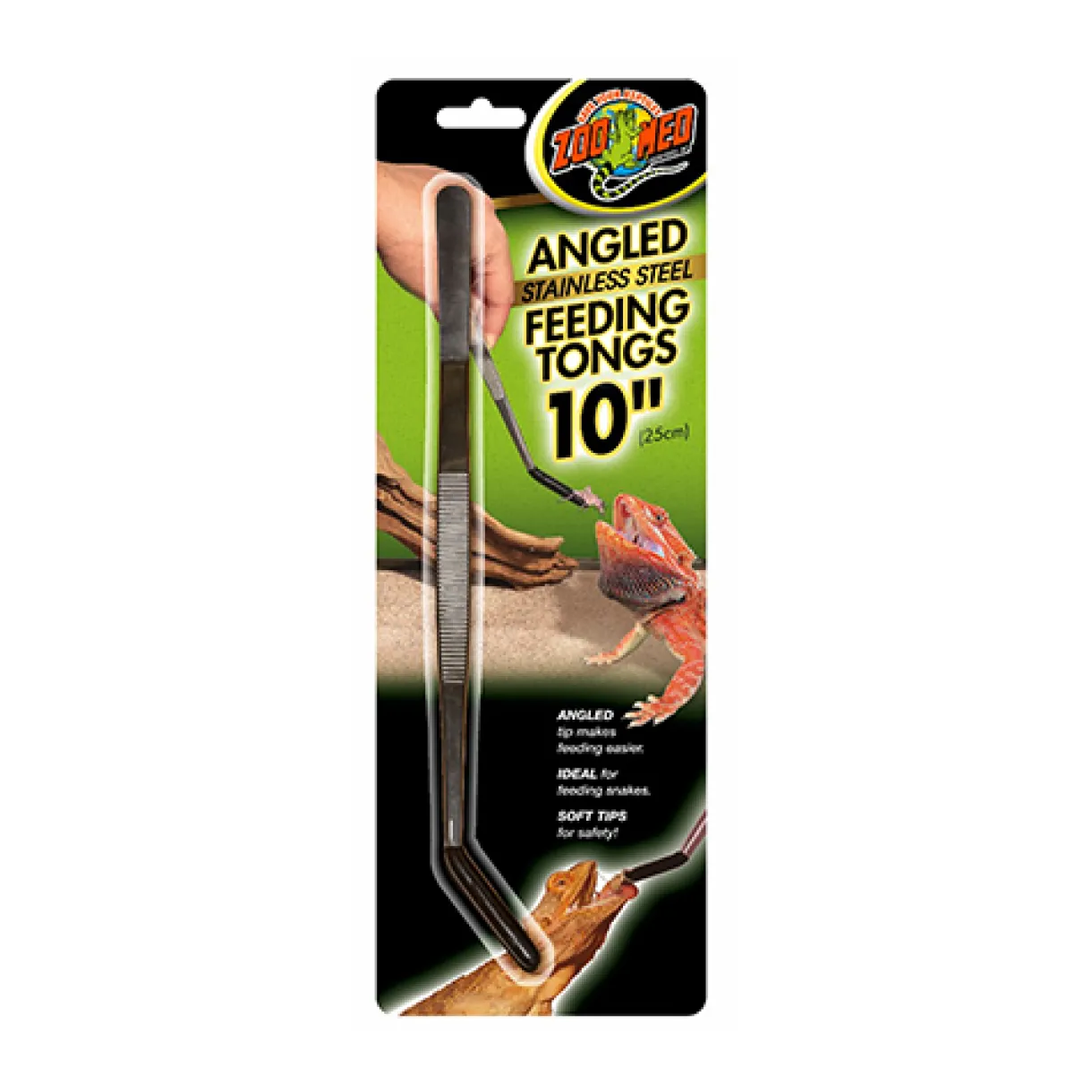 Angled Stainless Steel Feeding Tongs 10"