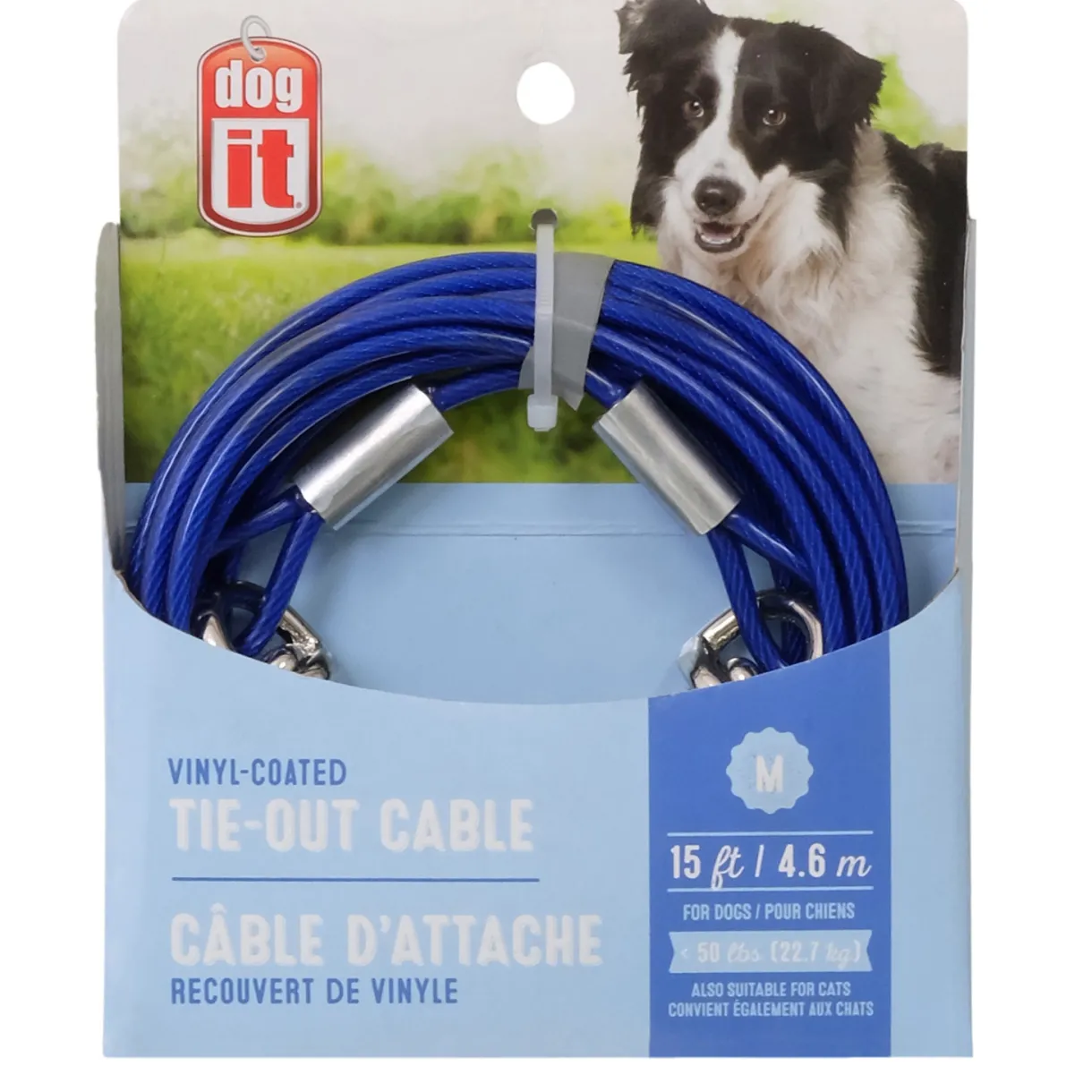 Dog Tether Tie-out Cable Blue Medium 4.6m (15')
