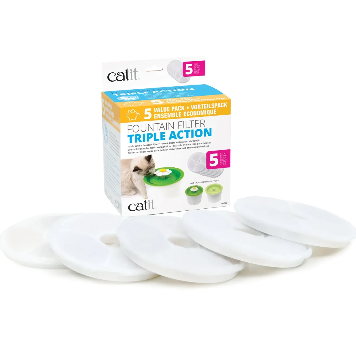 Triple Action Fountain Filter 5 Pack